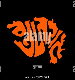 Gujarat Kartenschriftzug in hindi-Text. Gujarat Karte Typografie Design. Stock Vektor