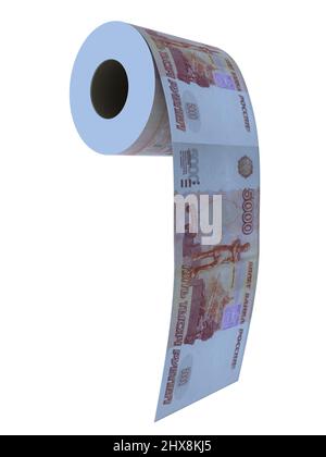 Rubel-Banknote als Toilettenpapier, isolierte abbildung aus dem jahr 3D Stockfoto