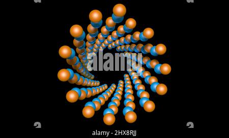 Mikrotubulus , Mikrofilament, umgeben von Atomen. 3D Darstellung rendern Stockfoto