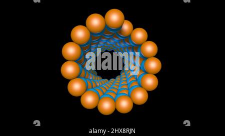 Mikrotubulus , Mikrofilament, umgeben von Atomen. 3D Darstellung rendern Stockfoto