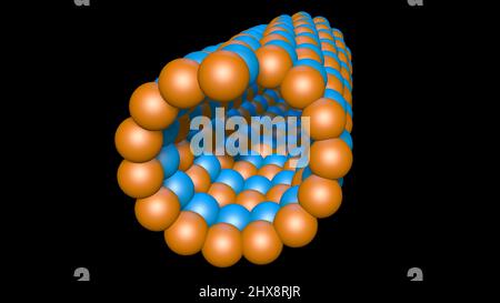 Mikrotubulus , Mikrofilament, umgeben von Atomen. 3D Darstellung rendern Stockfoto