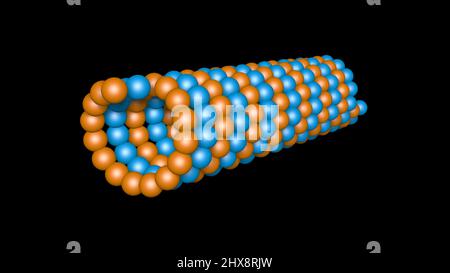 Mikrotubulus , Mikrofilament, umgeben von Atomen. 3D Darstellung rendern Stockfoto