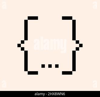 Quadratische digitale geschweifte Klammern schwarzes Symbol. Moderne Klammern Symbol für Schrift oder Typografie. Ornament und Vektor eps isoliertes Design-Element-Konzept für Botschaften und Zitate Stock Vektor