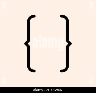 Geschweifte Klammern, Satzzeichen, schwarzes Symbol. Vintage elegante Klammern Symbol für Schrift oder Typografie. Ornament und Vektor eps isoliertes Design-Element-Konzept für Botschaften und Zitate Stock Vektor