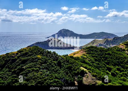 Blick vom Wanderweg Morne Morel, Terre-de-Haut, Iles des Saintes, Les Saintes, Guadeloupe, Kleinere Antillen, Karibik. Stockfoto