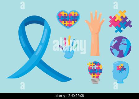 Acht Symbole für den Autismus-Tag Stock Vektor
