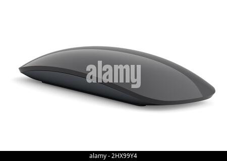 Realistische schwarze Computermaus mit isolierter Berührung auf weißem Hintergrund. 3D Rendering des kabellosen Laptop-Trackpads für Heimbüro und Arbeitsplatz Stockfoto
