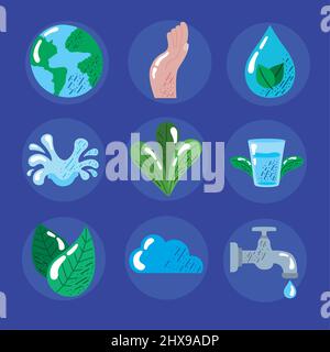Neun Symbole für den Wassertag Stock Vektor
