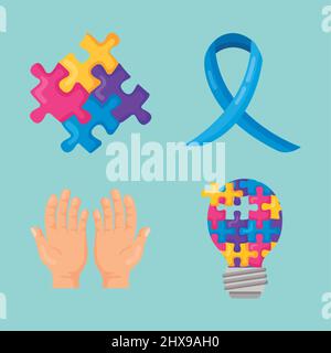 Vier Symbole für Autismus-Tageszeit Stock Vektor