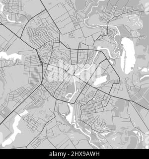 Vektor-Karte von Sumy Stadt. Urbanes Graustufenposter. Straßenkarte mit Ansicht der Metropolregion. Stock Vektor
