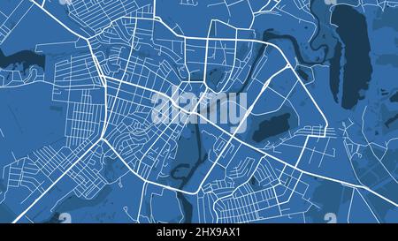 Detaillierte Vektorkarte Poster von Sumy Stadt Verwaltungsgebiet. Blaues Skyline-Panorama. Dekorative Grafik Touristenkarte von Sumy Gebiet. Lizenzfreie vec Stock Vektor
