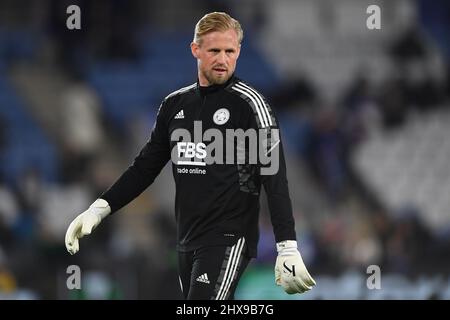 LEICESTER, GROSSBRITANNIEN. MÄR 9. Kasper Schmeichel von Leicester City während der UEFA Europa Conference League 16-Runde zwischen Leicester City und Stade Rennais F.C. am Donnerstag, 10.. März 2022, im King Power Stadium, Leicester. (Kredit: Jon Hobley | MI News ) Kredit: MI News & Sport /Alamy Live News Stockfoto