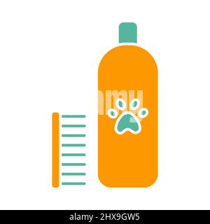 Vektor-Illustration von Cartoon Haustier Shampoo und Kamm auf weißem Hintergrund. Stock Vektor