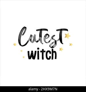 Süßeste Hexe mit schwarzer Tinte auf weißem Hintergrund. Stock Vektor