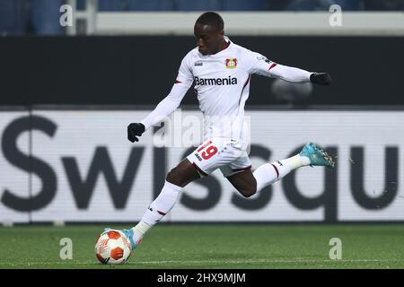 Bergamo, Italien. 10. März 2022. Moussa Diaby (Bayer 04 Leverkusen) in Aktion während Atalanta BC gegen Bayer Leverkusen, Fußball Europa League Spiel in Bergamo, Italien, 10 2022. März Quelle: Unabhängige Fotoagentur/Alamy Live News Stockfoto