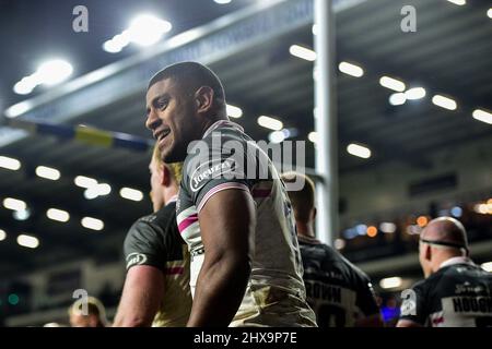 Leeds, Großbritannien. 10. März 2022. Leeds, England - 10.. März 2022 - Joe Lovodua (14) von Hull FC feiert TRY. Rugby League Betfred Super League Round 5 Leeds Rhinos vs Hull FC im Headingley Stadium, Leeds, Großbritannien Dean Williams Credit: Dean Williams/Alamy Live News Stockfoto