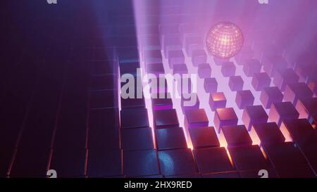 3D 4K UHD-Illustration mit leuchtendem Licht, das durch Würfel scheint Stockfoto