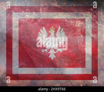 Draufsicht der Retro-Flagge Chef des Generalstabs der Polnischen Streitkräfte, Polen mit Grunge-Textur. Polnisches Reise- und Patriot-Konzept. Kein Flaggo Stockfoto