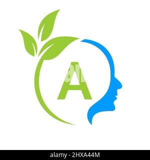 Baumhirn auf Einem Buchstaben Logo Design. Blattkopfschild Vorlage Gesundheit Und Fitness, Eco Blatt Denkkopf Konzept Vektor Stock Vektor