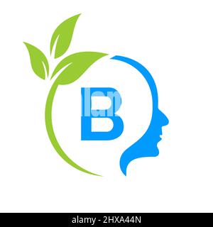 Baum Gehirn auf B Buchstabe Logo Design. Blattkopfschild Vorlage Gesundheit Und Fitness, Eco Blatt Denkkopf Konzept Vektor Stock Vektor