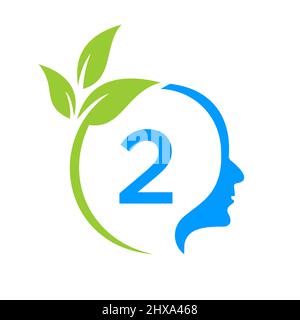 Baum Gehirn Auf 2 Buchstaben Logo Design. Blattkopfschild Vorlage Gesundheit Und Fitness, Eco Blatt Denkkopf Konzept Vektor Stock Vektor