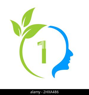 Baum Gehirn Auf 1 Buchstaben Logo Design. Blattkopfschild Vorlage Gesundheit Und Fitness, Eco Blatt Denkkopf Konzept Vektor Stock Vektor