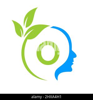 Baumhirn auf O-Buchstabe Logo-Design. Blattkopfschild Vorlage Gesundheit Und Fitness, Eco Blatt Denkkopf Konzept Vektor Stock Vektor