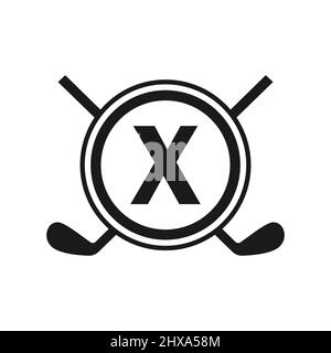 Hockey-Logo auf Vektor-Vorlage mit Buchstabe X. Logo Des American Ice Hockey Tournament Sport Team Badge Stock Vektor