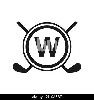 Hockey-Logo auf Vektor-Vorlage mit Buchstabe W. Logo Des American Ice Hockey Tournament Sport Team Badge Stock Vektor