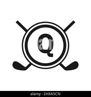 Hockey-Logo auf Vektorvorlage „Buchstabe Q“. Logo Des American Ice Hockey Tournament Sport Team Badge Stock Vektor