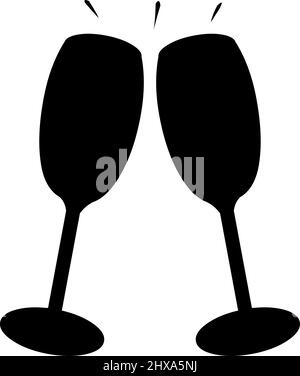 Vektor-Illustration der schwarzen Silhouette von zwei Gläsern Champagner Toasten Stock Vektor