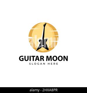 Gitarre geformtes Plektrum-Logo E-Gitarre Logo gelber Kreis Symbol Musik Shop Design Element Vorlage Stock Vektor