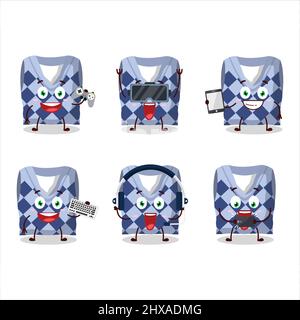 Blaue Schulweste Cartoon-Figur spielen Spiele mit verschiedenen niedlichen Emoticons. Vektorgrafik Stock Vektor