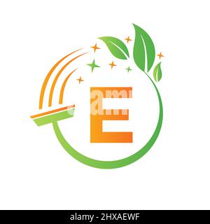 Reinigungsservice, Frauenmädchen Logo auf Brief E. Clean House Zeichen, Fresh Clean Logo Vorlage mit E-Brief Vektor Stock Vektor