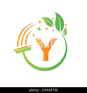 Reinigungsservice, Maid-Logo auf Brief Y. Clean House Zeichen, Fresh Clean Logo Vorlage mit Y-Buchstabe Vektor Stock Vektor