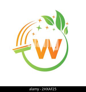 Reinigungsservice, Frauenmädchen Logo auf Brief W. Clean House Zeichen, Fresh Clean Logo Vorlage mit W Buchstabe Vektor Stock Vektor