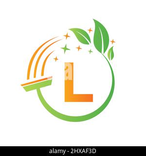 Reinigungsservice, Frauenmädchen Logo auf Brief L. Clean House Zeichen, Fresh Clean Logo Vorlage mit L Brief Vektor Stock Vektor
