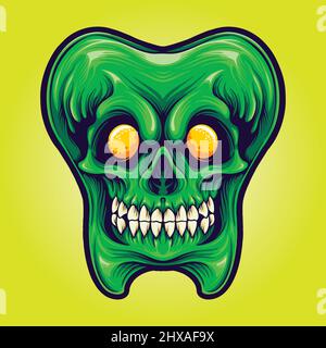 Zahn Zähne Maskottchen Zombie Schädel Vektor-Illustrationen für Ihre Arbeit Logo, Merchandise T-Shirt, Aufkleber und Label-Designs, Poster, Grußkarten Stock Vektor