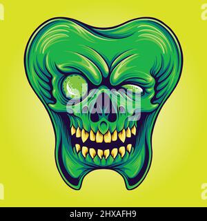 Zahn Zähne Maskottchen Monster Zombie Vektor Illustrationen für Ihre Arbeit Logo, Merchandise T-Shirt, Aufkleber und Label-Designs, Poster, Grußkarte Stock Vektor