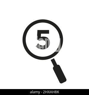 Suchen Sie Das Logo Auf Der Vektorvorlage „Letter 5“. Vergrößerungsglas Auf Letter 5 Logo-Design. Zoom, Find, Seo Sign Konzept Stock Vektor