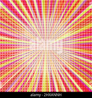 Pop Art radial bunte Comics Buch Magazin Cover. Gestreifter digitaler Hintergrund. Cartoon lustige Retro-Muster Streifen verspotten. Vektor-Halbton Stock Vektor