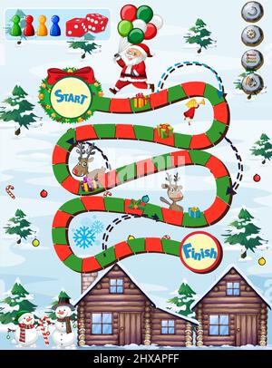 Schlange und Leitern Spiel Vorlage in Weihnachten Thema Illustration Stock Vektor