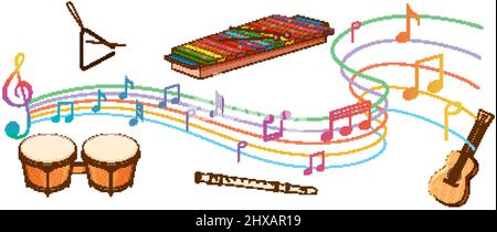 Musikinstrument mit Noten auf weißem Hintergrund Illustration Stock Vektor