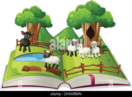 Öffnen Sie Buch Wald Thema auf weißem Hintergrund Illustration Stock Vektor