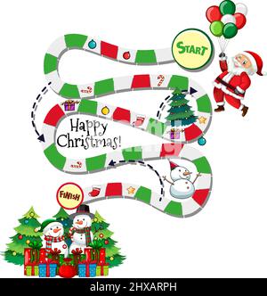 Schlange und Leitern Spiel Vorlage in Weihnachten Thema Illustration Stock Vektor