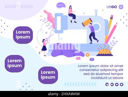 Nähen oder Schneiderklassen Broschüre Vorlage flache Illustration editierbar von quadratischen Hintergrund geeignet für Social Media, Grußkarte und Web-Internet Stock Vektor
