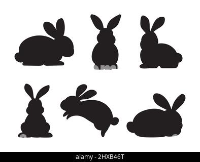 Silhouetten von osterkaninchen isoliert auf weißem Hintergrund. Sammlung von Hasen flach Cartoon. Stock Vektor