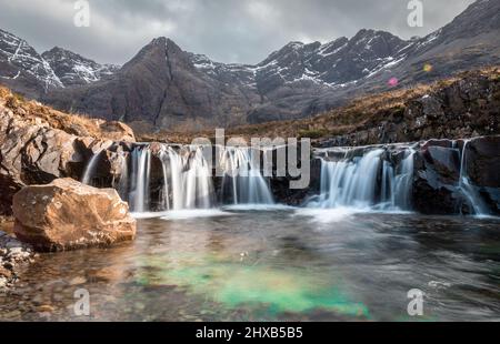 Die Fairy Pools in Glenspröde, auf der Isle of Skye. Stockfoto