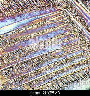 Kristalle eines gemeinsamen Schmerzmittel Paracetamol. Mikroskop Bild, in polarisiertem Licht fotografiert. Stockfoto
