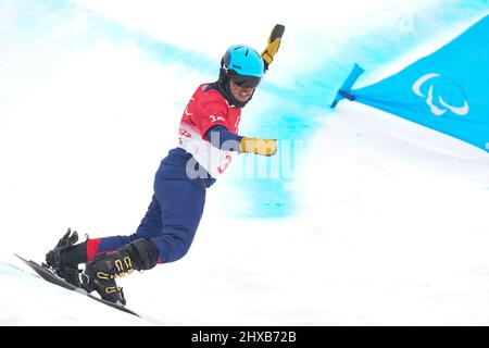 Zhangjiakou China. 11. März 2022. Shinji Tabuchi (JPN), 11. März 2022 - Snowboard : SB-LL2 1.-Lauf für Herren im Zhangjiakou Genting Snow Park während der Paralympischen Winterspiele 2022 in Peking in Zhangjiakou China. Kredit: MA SPORT/AFLO/Alamy Live Nachrichten Stockfoto